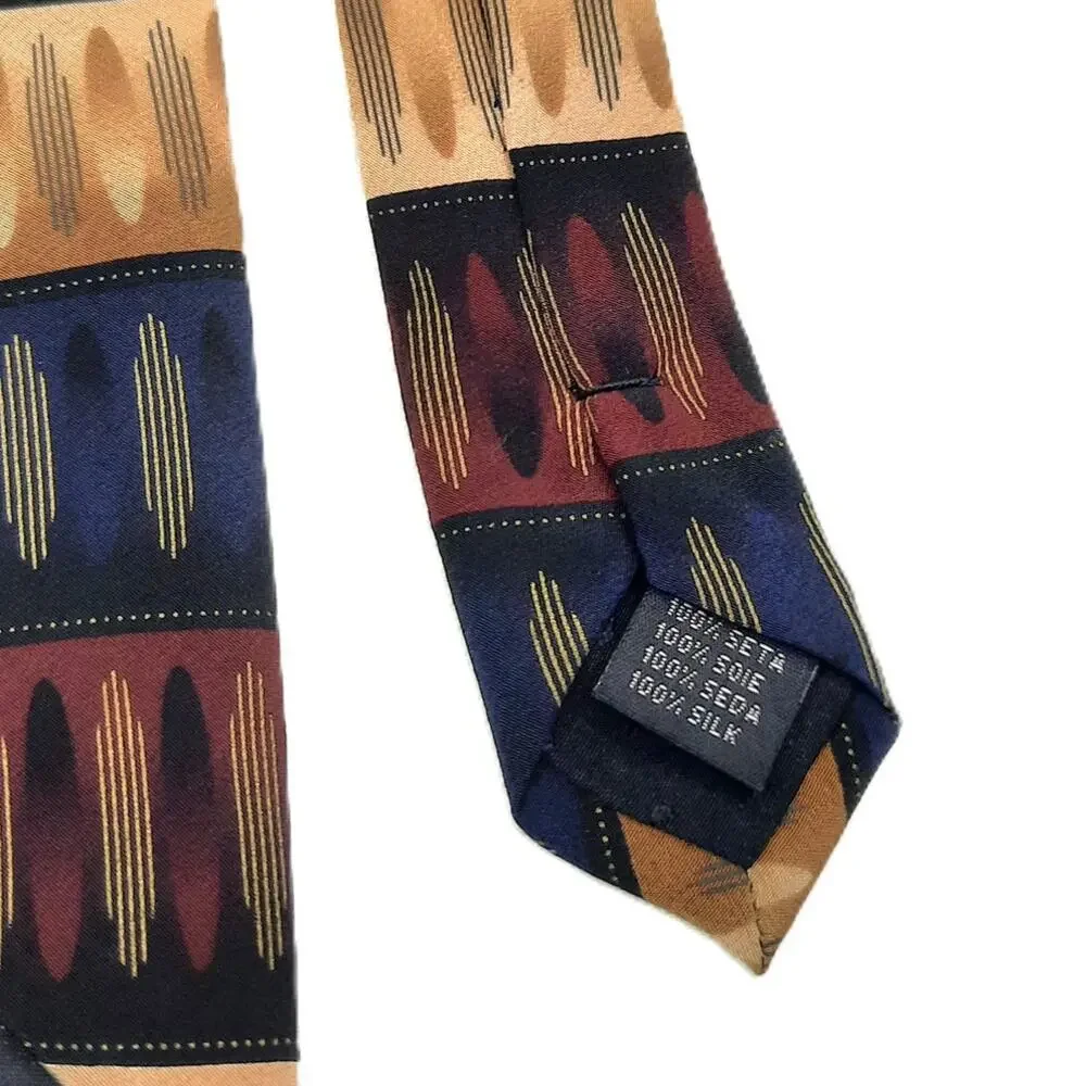 Giorgio Brutini Silk Abstract Tie Men's Vintage Geometric Blue Gold Burgundy